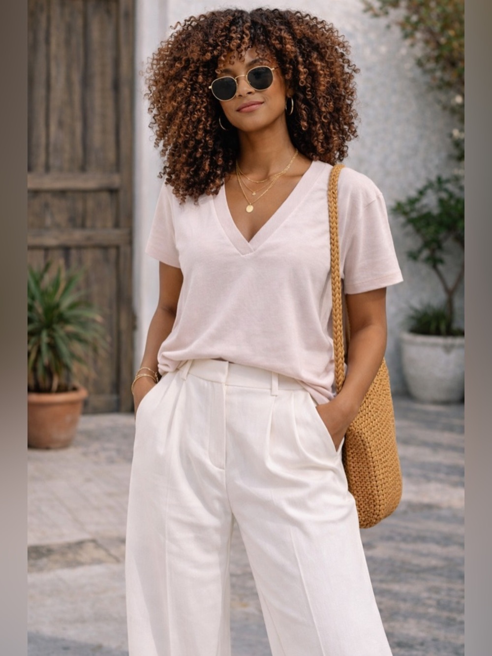 ZARA Blush Pink V Neck Top Women Small Hi Low Hem Short Sleeve Flowy Blouse